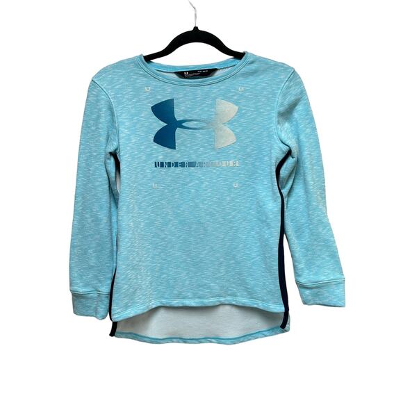 Under Armour Youth Large Lone Sleeve Sweater Sweatshirt Loose Fit Top Blue White - Picture 1 of 8